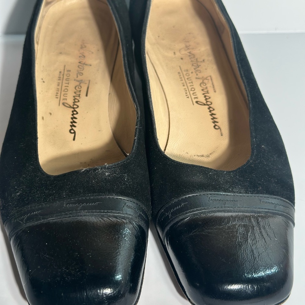 Salvatore Ferragamo Black Suede and Leather Shoe
